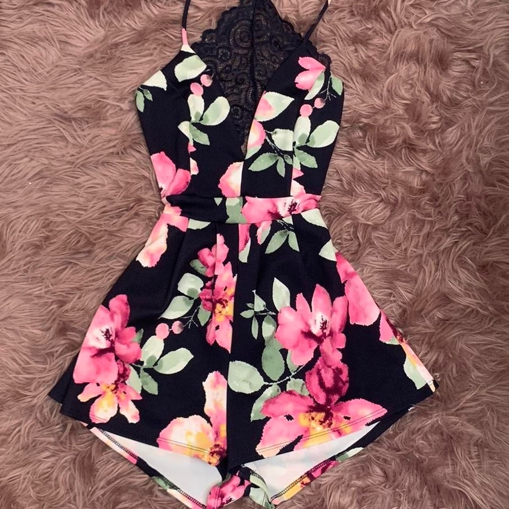 Floral Navy Multi-Color Romper | Small | Brand New